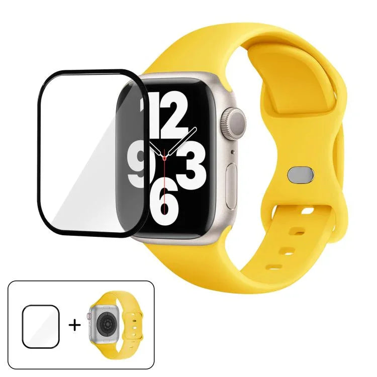 Silikon-Uhrenarmband mit Schmetterlingsverschluss und 3D-gebogener Folie, für Apple Watch Series 41 mm, Apple Watch Series 38 mm und Apple Watch Series 42 mm
