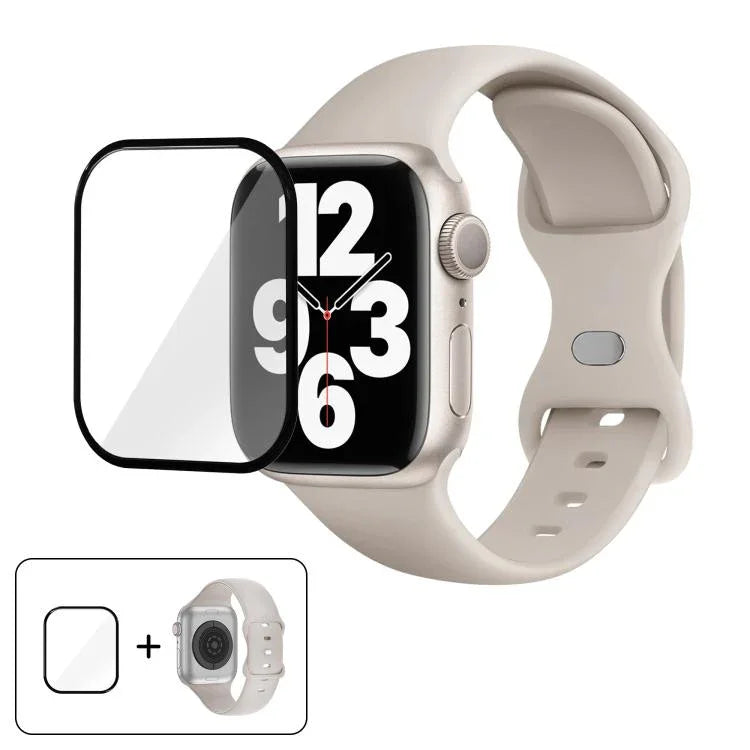 Silikon-Uhrenarmband mit Schmetterlingsverschluss und 3D-gebogener Folie, für Apple Watch Series 41 mm, Apple Watch Series 38 mm und Apple Watch Series 42 mm