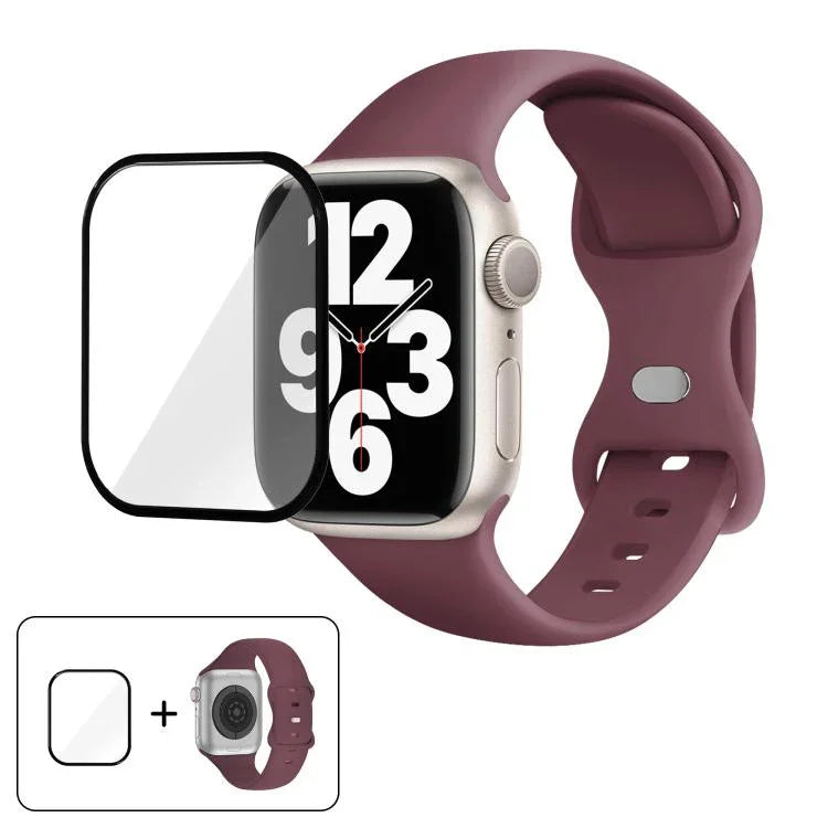 Silikon-Uhrenarmband mit Schmetterlingsverschluss und 3D-gebogener Folie, für Apple Watch Series 41 mm, Apple Watch Series 38 mm und Apple Watch Series 42 mm