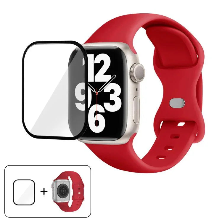 Silikon-Uhrenarmband mit Schmetterlingsverschluss und 3D-gebogener Folie, für Apple Watch Series 41 mm, Apple Watch Series 38 mm und Apple Watch Series 42 mm