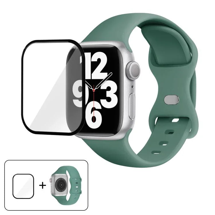 Silikon-Uhrenarmband mit Schmetterlingsverschluss und 3D-gebogener Folie, für Apple Watch Series 41 mm, Apple Watch Series 38 mm und Apple Watch Series 42 mm