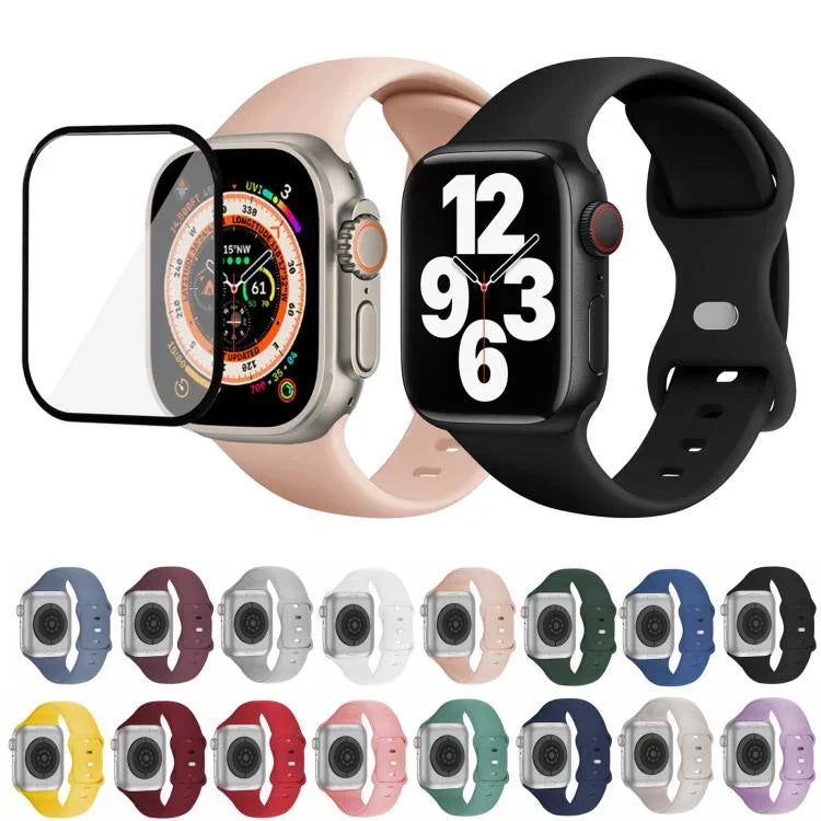 Silikon-Uhrenarmband mit Schmetterlingsverschluss und 3D-gebogener Folie, für Apple Watch Series 41 mm, Apple Watch Series 38 mm und Apple Watch Series 42 mm