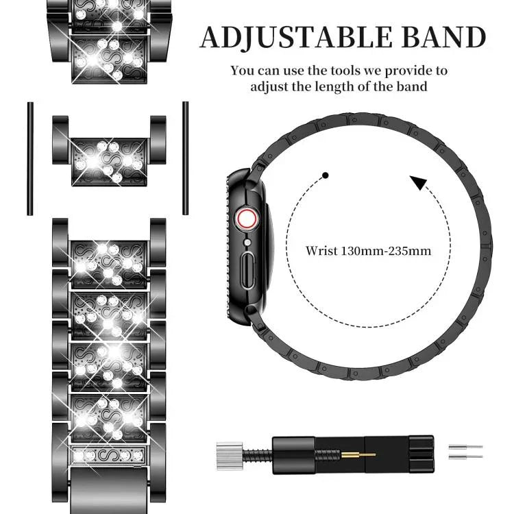 xDfind Diamond Jewelry Metal Watch Band with Case, For Apple Watch Series 10 46mm, For Apple Watch Series 10 42mm, For Apple Watch Series 44mm, For Apple Watch Series 40mm, For Apple Watch Ultra 2 / 1 49mm, For Apple Watch Series 45mm                  ...