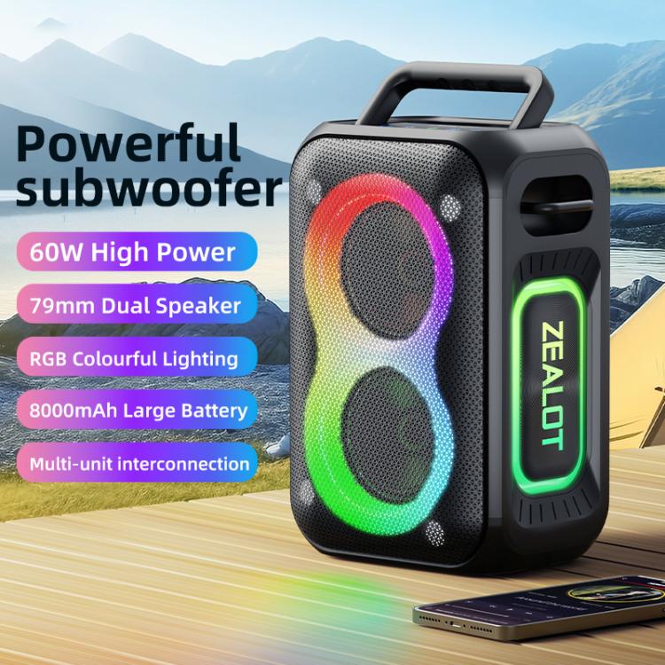 Zealot PT02 60W Tragbarer Outdoor-RGB-Farblicht-Stereo-Bluetooth-Lautsprecher, PT02
