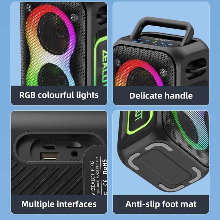 Zealot PT02 60W Tragbarer Outdoor-RGB-Farblicht-Stereo-Bluetooth-Lautsprecher, PT02