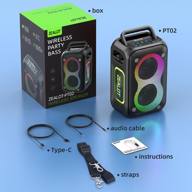 Zealot PT02 60W Tragbarer Outdoor-RGB-Farblicht-Stereo-Bluetooth-Lautsprecher, PT02