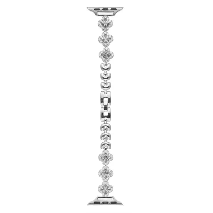 xDfind Metall-Uhrenarmband mit vierblättrigem Kleeblatt und Diamanten, für Apple Watch 42 / 44 / 45 / 46 / 49 mm, für Apple Watch 38 / 40 / 41 / S10 42 mm