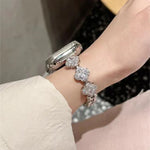 xDfind Metall-Uhrenarmband mit vierblättrigem Kleeblatt und Diamanten, für Apple Watch 42 / 44 / 45 / 46 / 49 mm, für Apple Watch 38 / 40 / 41 / S10 42 mm