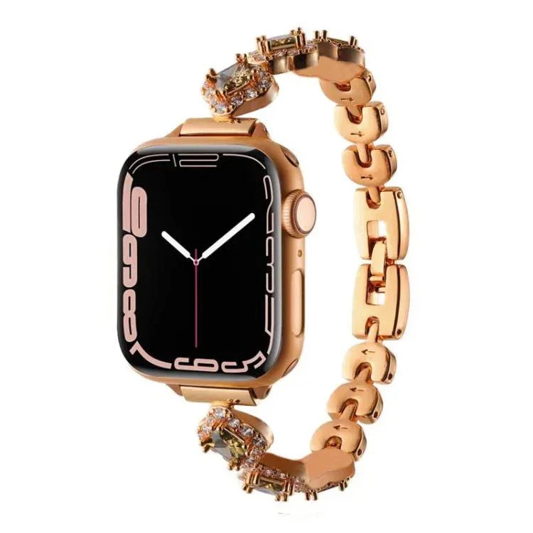 xDfind Metall-Uhrenarmband mit vierblättrigem Kleeblatt und Diamanten, für Apple Watch 42 / 44 / 45 / 46 / 49 mm, für Apple Watch 38 / 40 / 41 / S10 42 mm