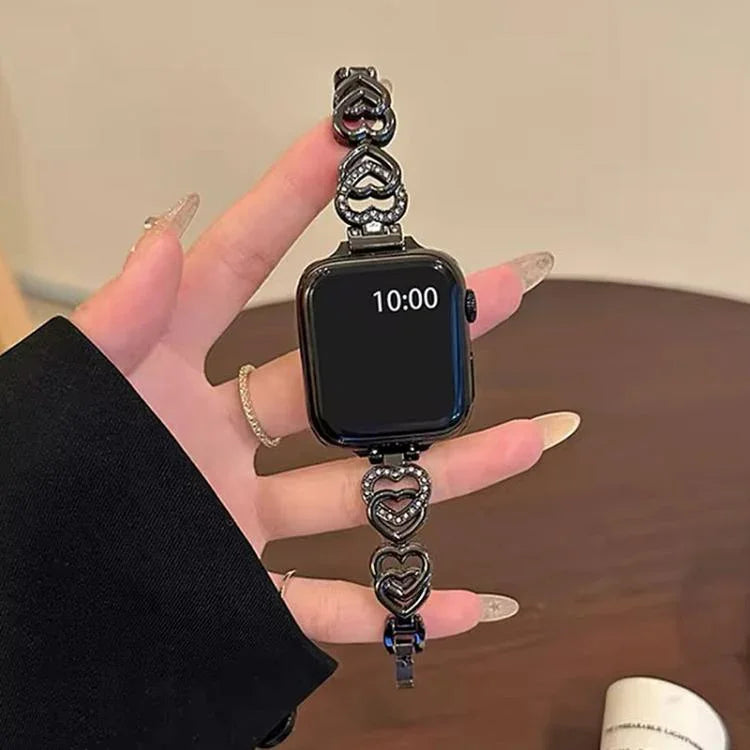 xDfind Doppelherz-Diamant-Metallarmband, für Apple Watch 42 / 44 / 45 / 46 / 49 mm, für Apple Watch 38 / 40 / 41 / S10 42 mm