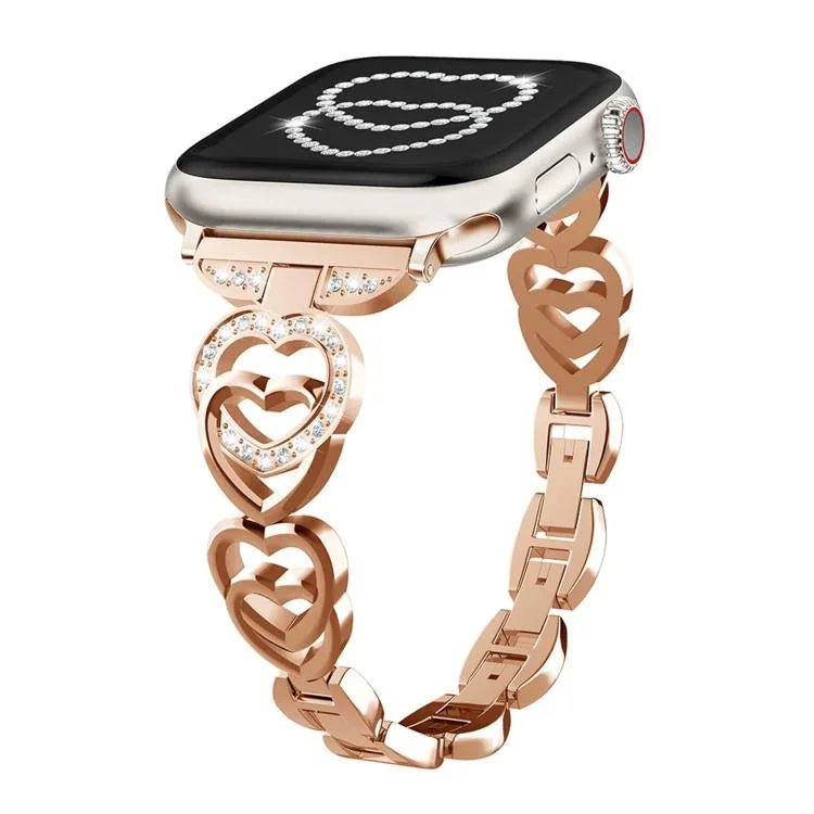 xDfind Doppelherz-Diamant-Metallarmband, für Apple Watch 42 / 44 / 45 / 46 / 49 mm, für Apple Watch 38 / 40 / 41 / S10 42 mm