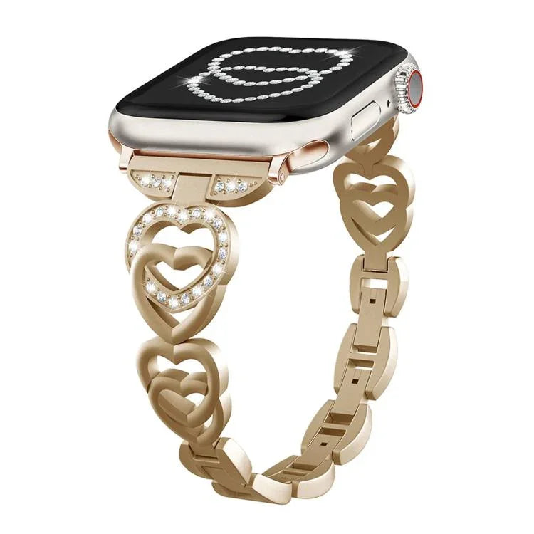 xDfind Doppelherz-Diamant-Metallarmband, für Apple Watch 42 / 44 / 45 / 46 / 49 mm, für Apple Watch 38 / 40 / 41 / S10 42 mm