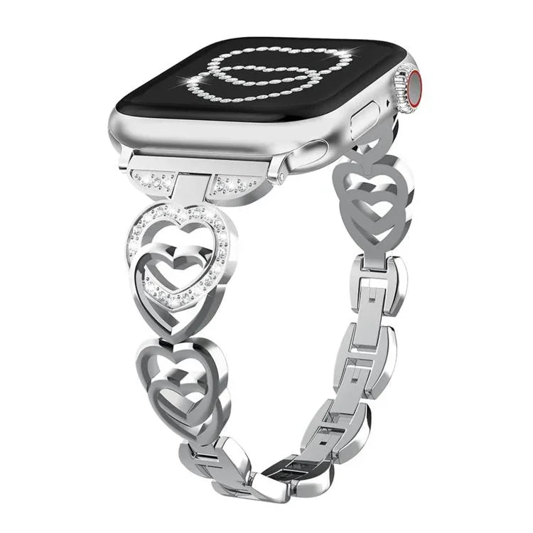 xDfind Doppelherz-Diamant-Metallarmband, für Apple Watch 42 / 44 / 45 / 46 / 49 mm, für Apple Watch 38 / 40 / 41 / S10 42 mm