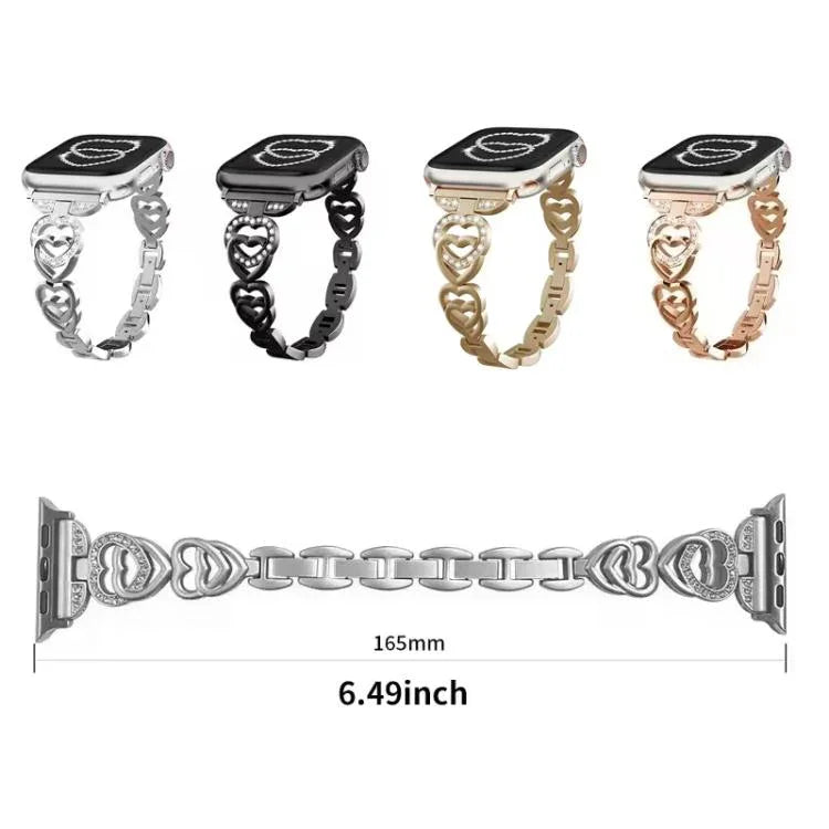 xDfind Doppelherz-Diamant-Metallarmband, für Apple Watch 42 / 44 / 45 / 46 / 49 mm, für Apple Watch 38 / 40 / 41 / S10 42 mm