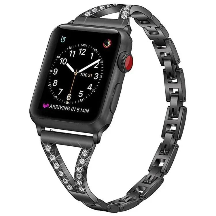xDfind Edelstahl-Uhrenarmband mit Fischgrätmuster und Diamanten, passend für Apple Watch 42 / 44 / 45 / 46 / 49 mm, Apple Watch 38 / 40 / 41 / S10 42 mm