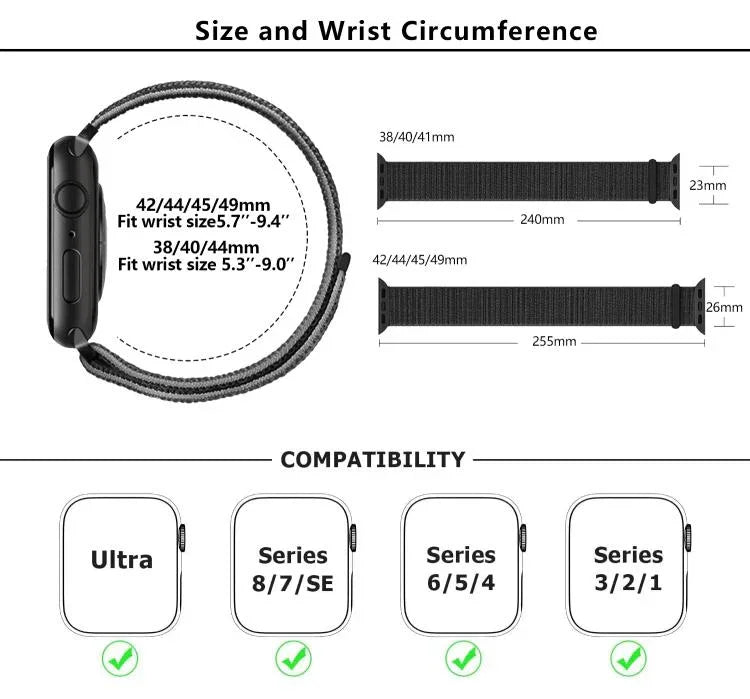 Einfaches Nylon-Armband mit 3D-gebogener Folie, für Apple Watch Series 40 mm, Apple Watch Ultra 2/1 49 mm und Apple Watch Series 45 mm