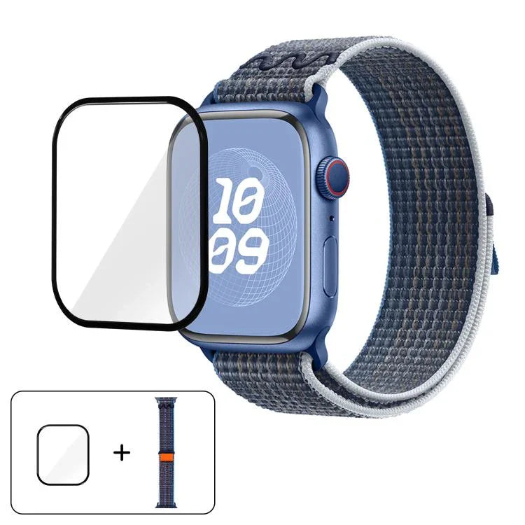 Nylon-Armband mit 3D-gebogener Folie, passend für Apple Watch Series 10 (46 mm, 42 mm und 44 mm).