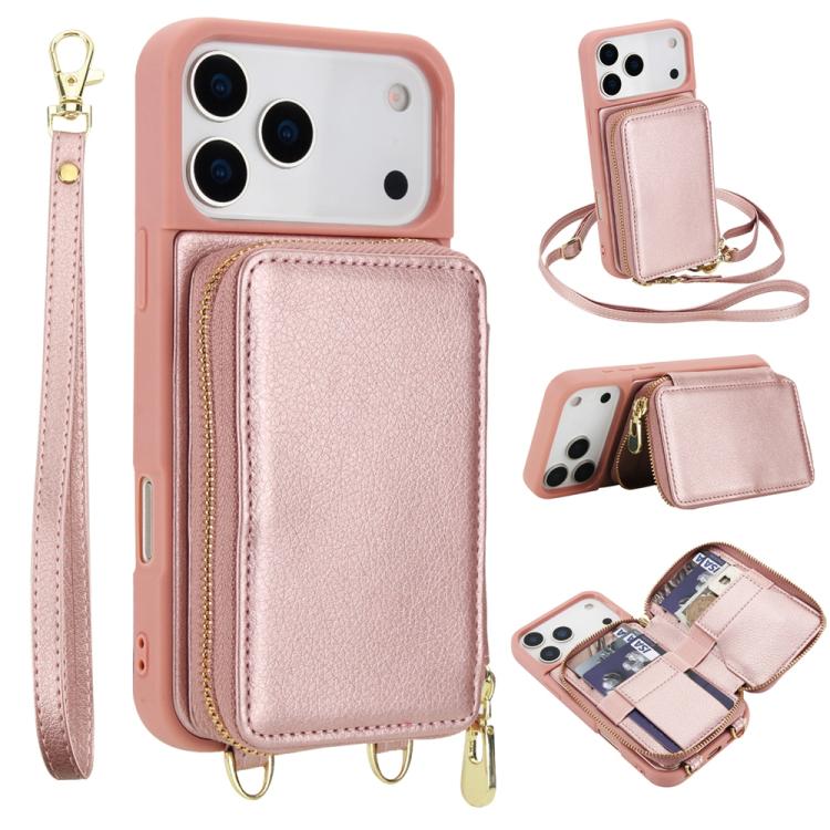 Crossbody Zipper RFID Card Bag Phone Case, For iPhone 17 Pro Max, For iPhone 17 Pro, For iPhone Air, For iPhone 15 Pro Max, For iPhone 15 Pro, For iPhone 15 Plus / 14 Plus