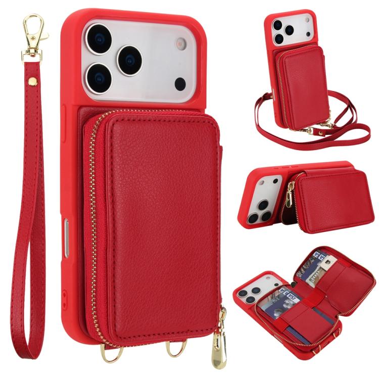Crossbody Zipper RFID Card Bag Phone Case, For iPhone 17 Pro Max, For iPhone 17 Pro, For iPhone Air, For iPhone 15 Pro Max, For iPhone 15 Pro, For iPhone 15 Plus / 14 Plus
