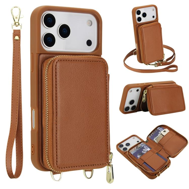 Crossbody Zipper RFID Card Bag Phone Case, For iPhone 17 Pro Max, For iPhone 17 Pro, For iPhone Air, For iPhone 15 Pro Max, For iPhone 15 Pro, For iPhone 15 Plus / 14 Plus