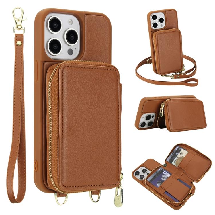 Crossbody Zipper RFID Card Bag Phone Case, For iPhone 17 Pro Max, For iPhone 17 Pro, For iPhone Air, For iPhone 15 Pro Max, For iPhone 15 Pro, For iPhone 15 Plus / 14 Plus