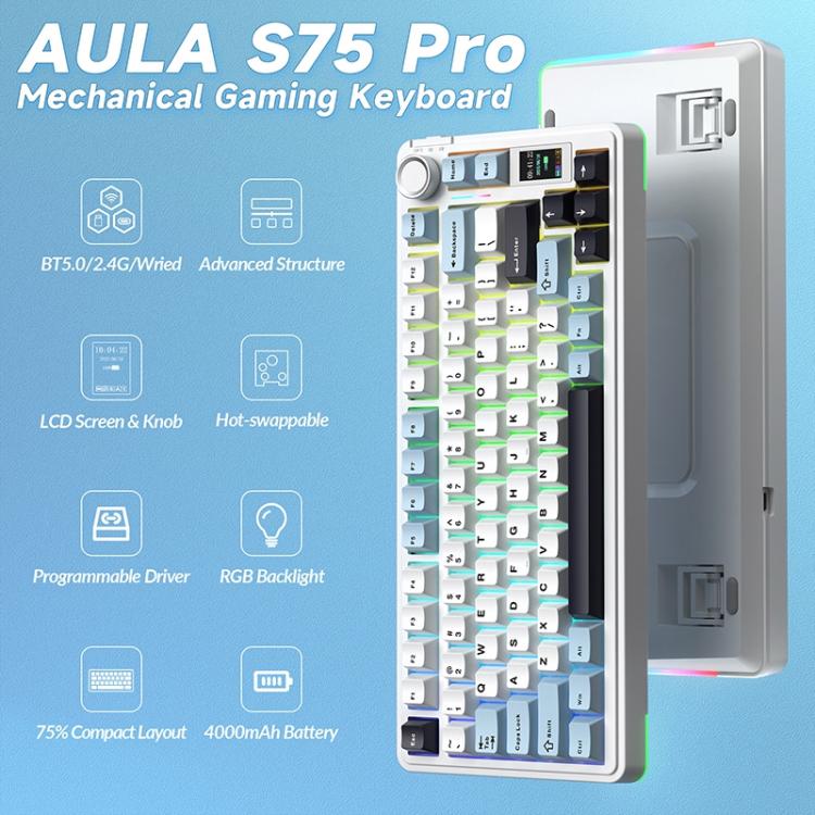 AULA S75 Pro Mechanische Tastatur mit 80 Tasten, Kabel/2.4G/Bluetooth, drei Modi, anpassbarer Farbverlauf