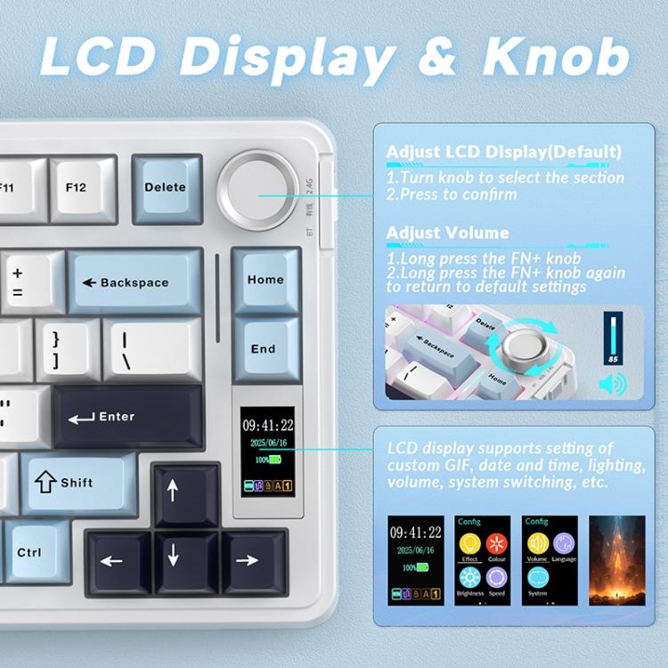 AULA S75 Pro Mechanische Tastatur mit 80 Tasten, Kabel/2.4G/Bluetooth, drei Modi, anpassbarer Farbverlauf