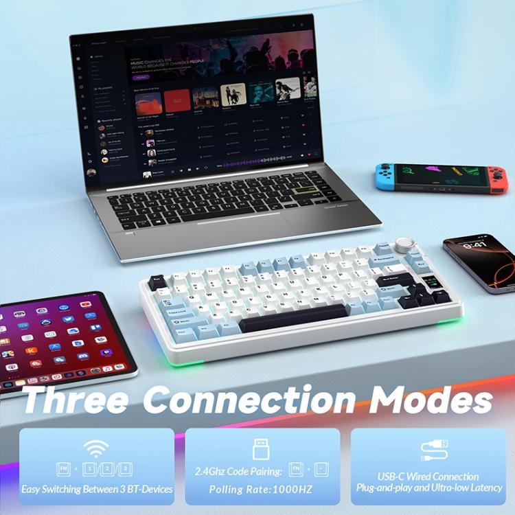 AULA S75 Pro Mechanische Tastatur mit 80 Tasten, Kabel/2.4G/Bluetooth, drei Modi, anpassbarer Farbverlauf
