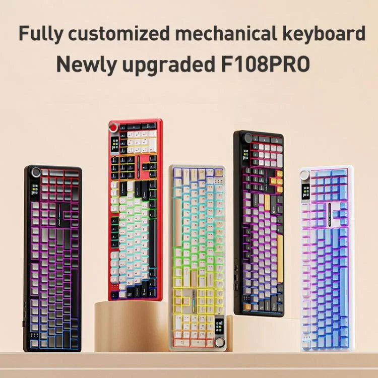 AULA F108 Pro Mechanische Gaming-Tastatur mit 108 Tasten, Kabel/2.4G/Bluetooth, drei Modi, anpassbare RGB-Beleuchtung