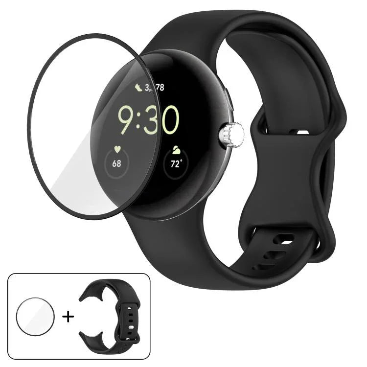 Silikon-Uhrenarmband mit Schmetterlingsverschluss und 3D-gebogener Folie, für Google Pixel Watch 3 (45 mm), Google Pixel Watch 3 (41 mm), Google Pixel Watch 2 und Google Pixel Watch