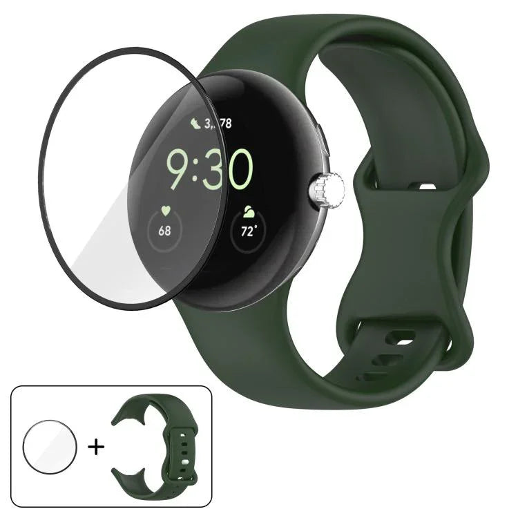 Silikon-Uhrenarmband mit Schmetterlingsverschluss und 3D-gebogener Folie, für Google Pixel Watch 3 (45 mm), Google Pixel Watch 3 (41 mm), Google Pixel Watch 2 und Google Pixel Watch