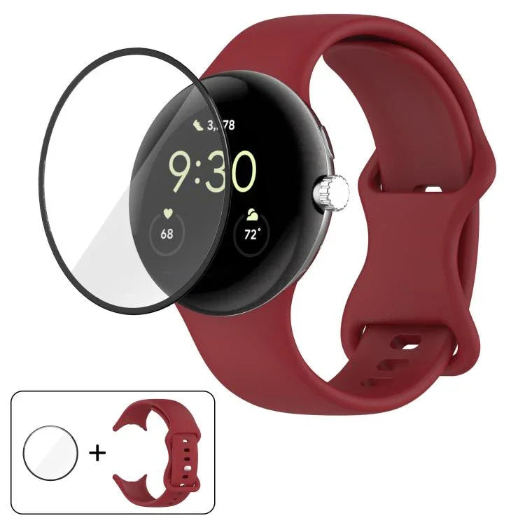 Silikon-Uhrenarmband mit Schmetterlingsverschluss und 3D-gebogener Folie, für Google Pixel Watch 3 (45 mm), Google Pixel Watch 3 (41 mm), Google Pixel Watch 2 und Google Pixel Watch