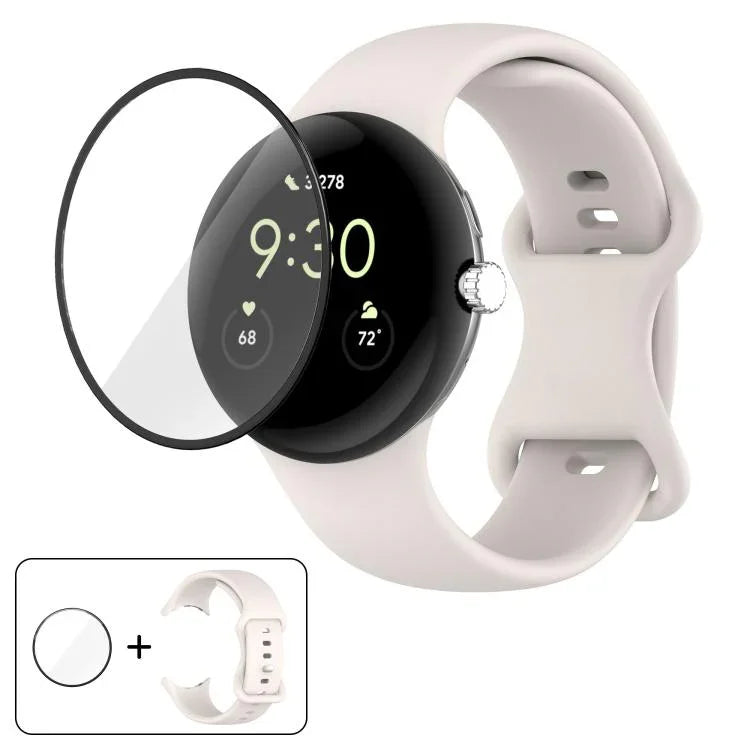 Silikon-Uhrenarmband mit Schmetterlingsverschluss und 3D-gebogener Folie, für Google Pixel Watch 3 (45 mm), Google Pixel Watch 3 (41 mm), Google Pixel Watch 2 und Google Pixel Watch