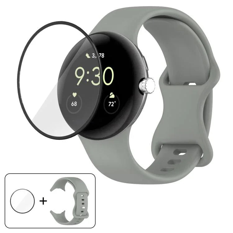 Silikon-Uhrenarmband mit Schmetterlingsverschluss und 3D-gebogener Folie, für Google Pixel Watch 3 (45 mm), Google Pixel Watch 3 (41 mm), Google Pixel Watch 2 und Google Pixel Watch