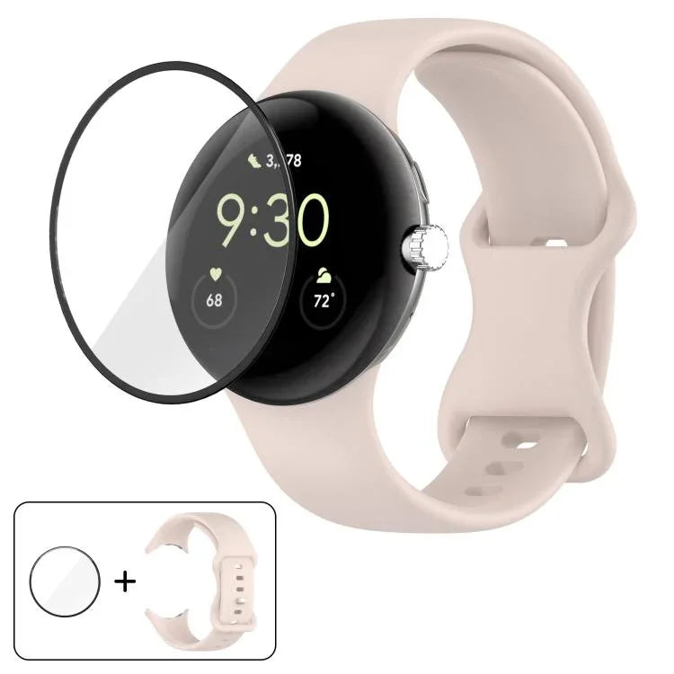 Silikon-Uhrenarmband mit Schmetterlingsverschluss und 3D-gebogener Folie, für Google Pixel Watch 3 (45 mm), Google Pixel Watch 3 (41 mm), Google Pixel Watch 2 und Google Pixel Watch