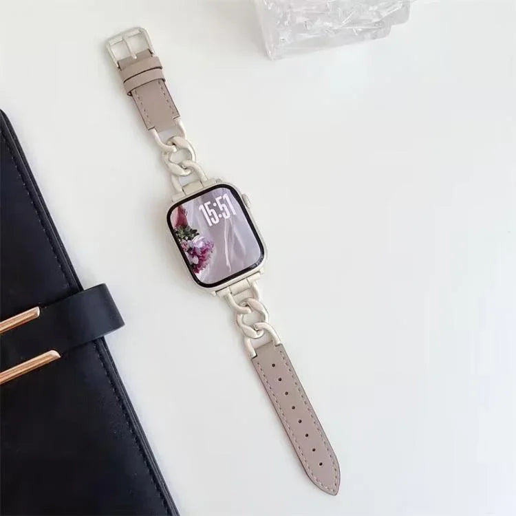 xDfind Uhrenarmband aus Denim, Kette, Metall und Leder, für Apple Watch 42 / 44 / 45 / 46 / 49 mm, für Apple Watch 38 / 40 / 41 / S10 42 mm