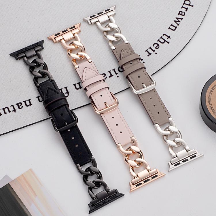 xDfind Uhrenarmband aus Denim, Kette, Metall und Leder, für Apple Watch 42 / 44 / 45 / 46 / 49 mm, für Apple Watch 38 / 40 / 41 / S10 42 mm