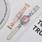 xDfind Uhrenarmband aus Denim, Kette, Metall und Leder, für Apple Watch 42 / 44 / 45 / 46 / 49 mm, für Apple Watch 38 / 40 / 41 / S10 42 mm