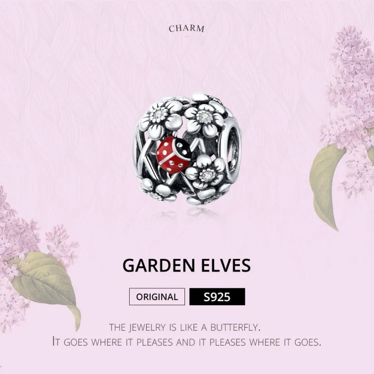 S925 Sterling Silber Gartenelfen Marienkäfer Perlen DIY Armband Halskette Accessoires, Elfen Marienkäfer