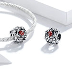 S925 Sterling Silber Gartenelfen Marienkäfer Perlen DIY Armband Halskette Accessoires, Elfen Marienkäfer