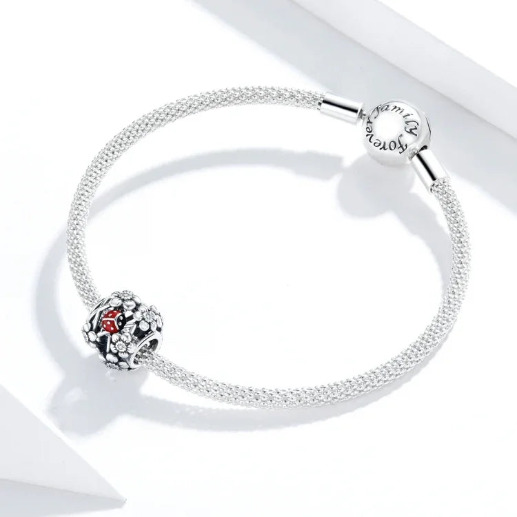 S925 Sterling Silber Gartenelfen Marienkäfer Perlen DIY Armband Halskette Accessoires, Elfen Marienkäfer
