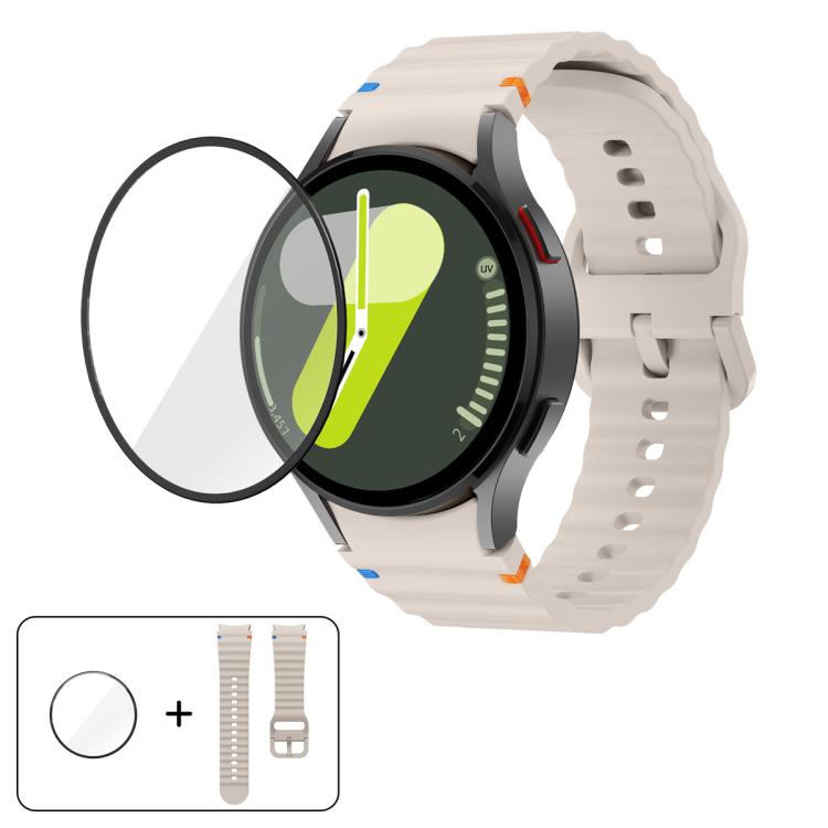Wellennähte Silikon Uhrenarmband mit 3D gebogenem Film, Für Samsung Galaxy Watch FE 40mm, Für Samsung Galaxy Watch7 44mm, Für Samsung Galaxy Watch7 40mm, Für Samsung Galaxy Watch6 Classic 47mm