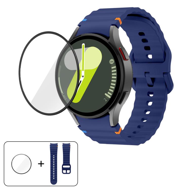 Wellennähte Silikon Uhrenarmband mit 3D gebogenem Film, Für Samsung Galaxy Watch6 44mm, Für Samsung Galaxy Watch6 40mm, Für Samsung Galaxy Watch6 Classic 43mm, Für Samsung Galaxy Watch5 44mm