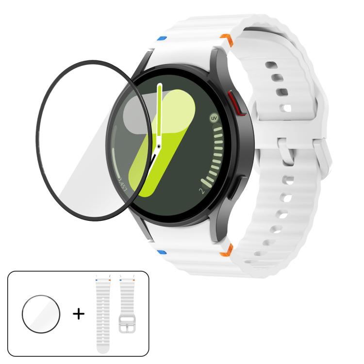 Wellennähte Silikon Uhrenarmband mit 3D gebogenem Film, Für Samsung Galaxy Watch6 44mm, Für Samsung Galaxy Watch6 40mm, Für Samsung Galaxy Watch6 Classic 43mm, Für Samsung Galaxy Watch5 44mm