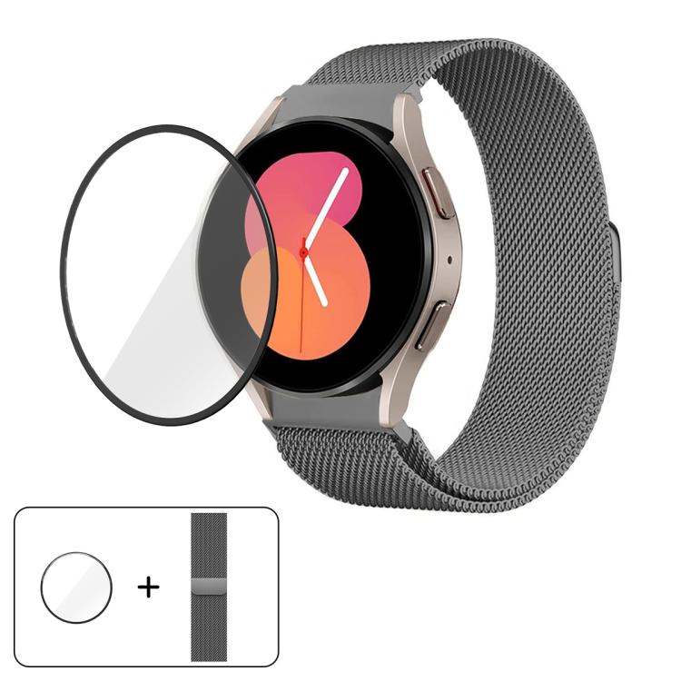 Mailänder magnetisches Edelstahl-Uhrenarmband mit 3D-gebogener Folie, Für Samsung Galaxy Watch6 Classic 43mm, Für Samsung Galaxy Watch5 44mm, Für Samsung Galaxy Watch5 Pro 45mm, Für Samsung Galaxy Watch5 40mm, Für Samsung Galaxy Watch4 44mm