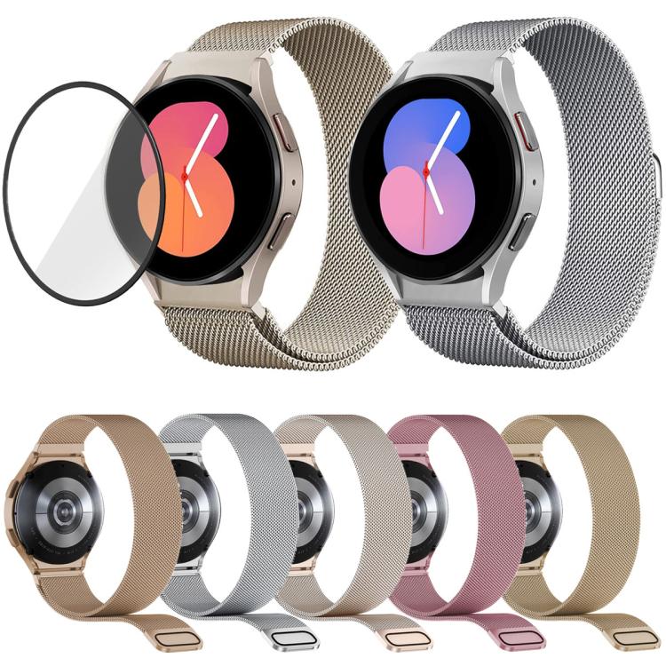 Mailänder magnetisches Edelstahl-Uhrenarmband mit 3D-gebogener Folie, Für Samsung Galaxy Watch6 Classic 43mm, Für Samsung Galaxy Watch5 44mm, Für Samsung Galaxy Watch5 Pro 45mm, Für Samsung Galaxy Watch5 40mm, Für Samsung Galaxy Watch4 44mm