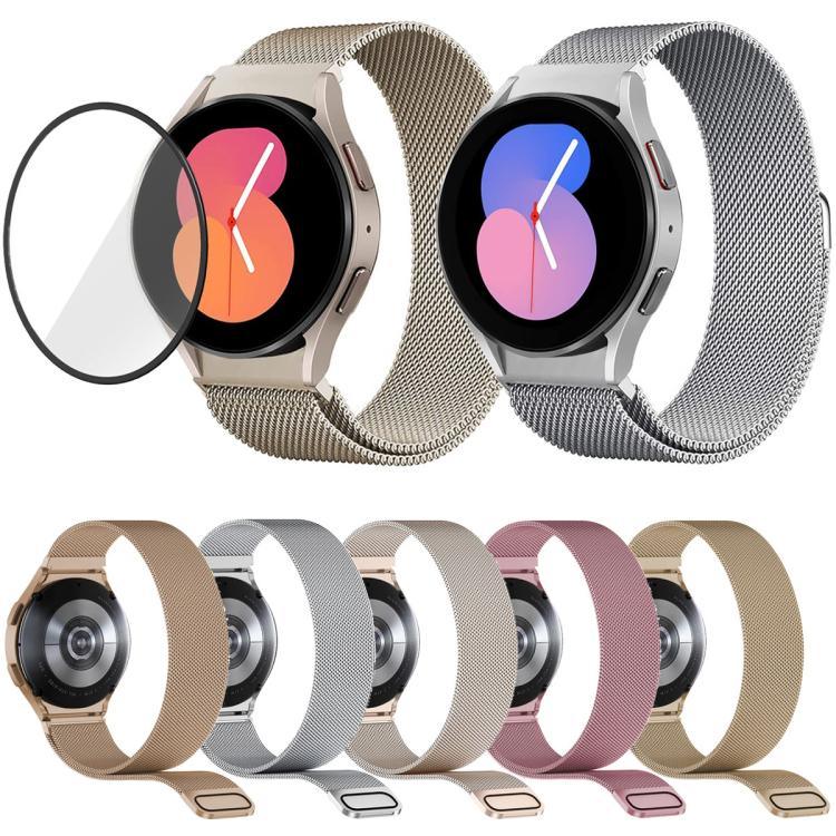 Magnetisches Milanaise-Armband aus Edelstahl mit 3D-gebogener Folie, passend für Samsung Galaxy Watch4 Classic 46 mm, Samsung Galaxy Watch4 Classic 42 mm, Samsung Galaxy Watch5 Active 40 mm, Samsung Galaxy Watch5 Active 44 mm ...