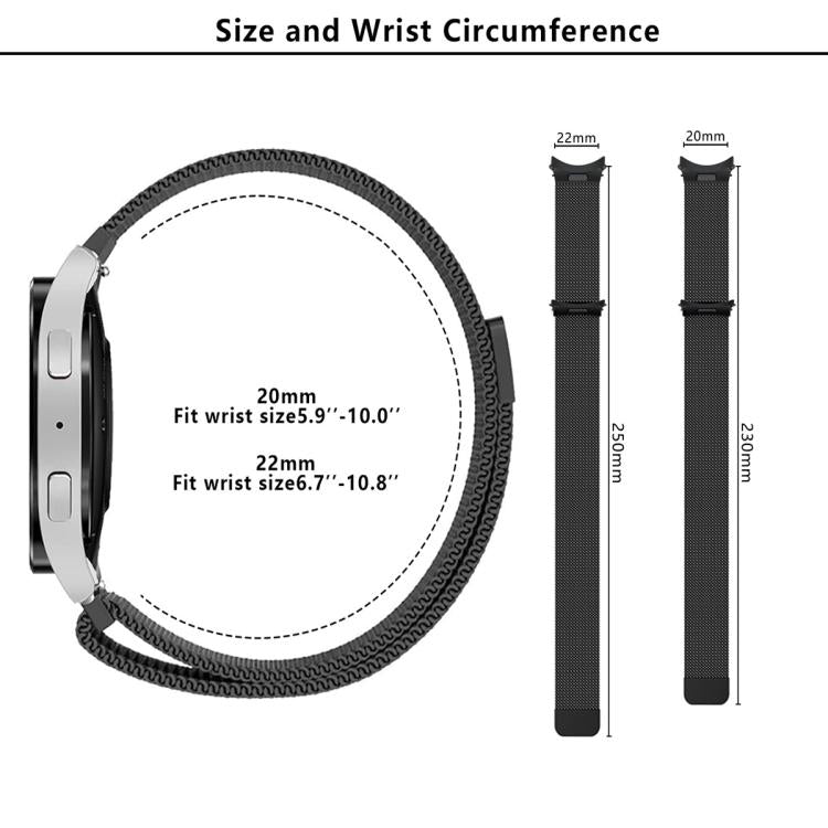 Mailänder magnetisches Edelstahl-Uhrenarmband mit 3D-gebogener Folie, Für Samsung Galaxy Watch6 Classic 43mm, Für Samsung Galaxy Watch5 44mm, Für Samsung Galaxy Watch5 Pro 45mm, Für Samsung Galaxy Watch5 40mm, Für Samsung Galaxy Watch4 44mm