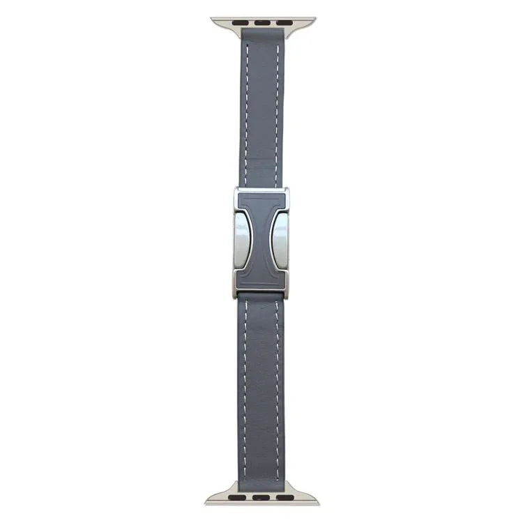 Magnetic Buckle 14mm Plain Genuine Leather Watch Band, For Apple Watch 46mm / 49mm / 45mm / 44mm, For Apple Watch 42mm / 41mm / 40mm / 38mm