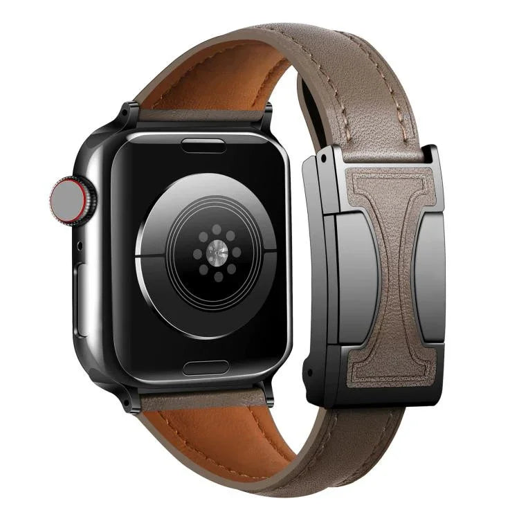 Schmale, schlichte Armbanduhr aus echtem Leder mit Magnetverschluss, passend für Apple Watch 46 mm / 49 mm / 45 mm / 44 mm und 42 mm / 41 mm / 40 mm / 38 mm